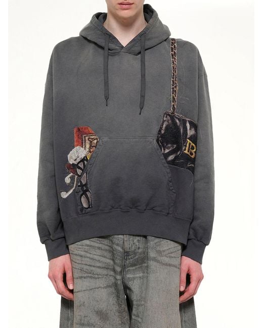 Doublet Gray Trompe L'Oeil Embroidery Hoodie for men