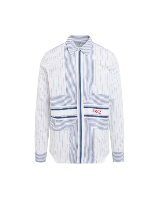 Alexander McQueen Blue Wide Stripe Folded Placket Shirt, Long Sleeves, /, 100% Viscose for men