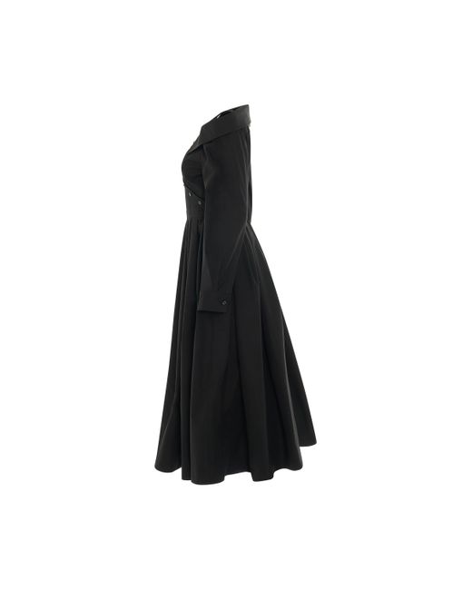 Alexander McQueen Black Drop Shoulder Midi Dress, Long Sleeves, , 100% Cotton