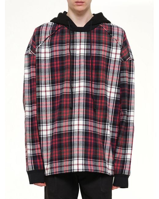 Juun.J Red Plaid Hoodie for men