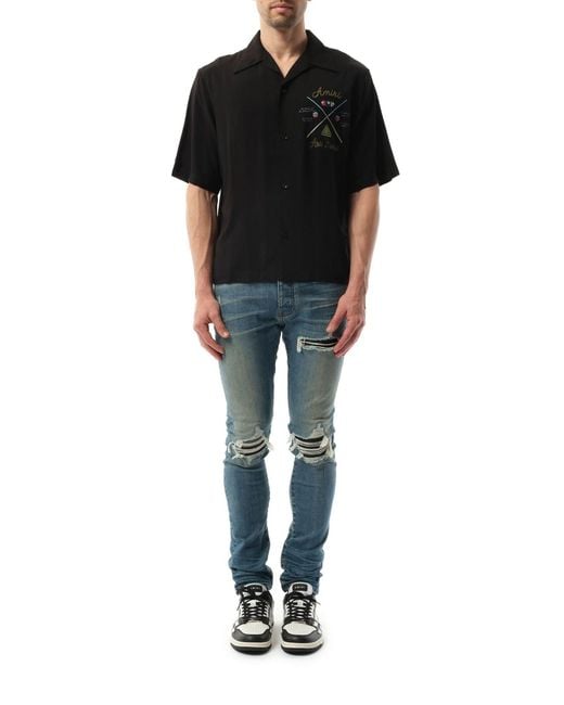 Amiri Black Pool Cue Bowling Shirt, Short Sleeves, 100% Viscose, Size: Large for men