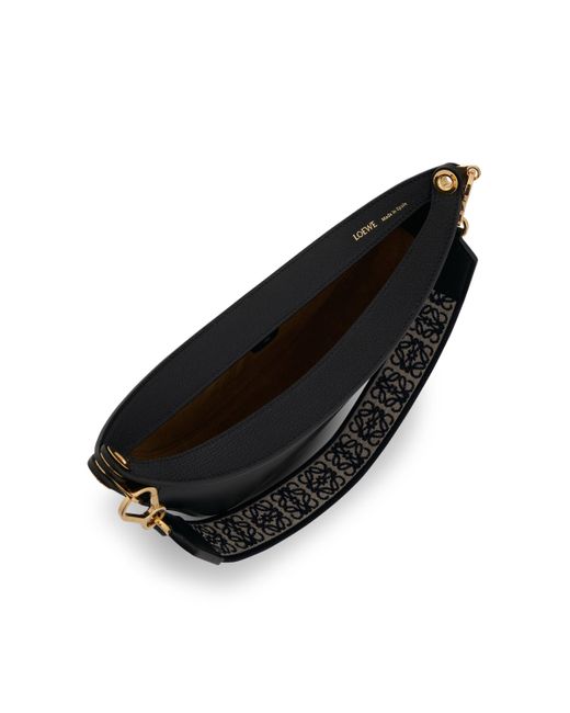 Loewe Small Luna Bag In Satin Calfskin And Jacquard Strap In Black
