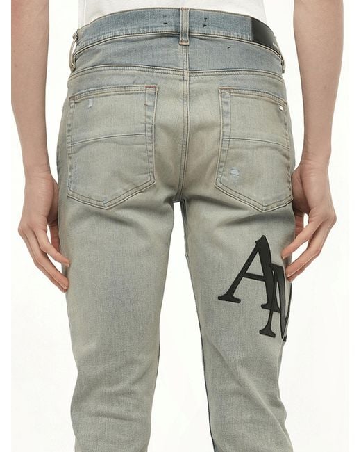 Amiri Blue Staggered Logo Skinny Jeans, 100% Cotton for men