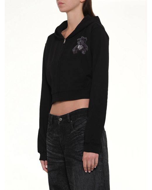 we11done Black Teddy Bear Zip-Up Slim-Fit Hoodie