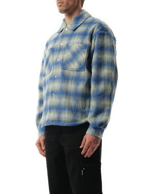 Represent Blue Textured Overshirt, 100% Polyester, Size: Small for men