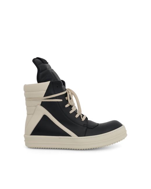 Rick Owens Black Geobasket Leather Sneakers, /Milk, 100% Leather for men