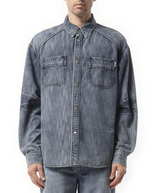 Juun.J Blue Side Washed Denim Shirts, Long Sleeves, 100% Cotton for men