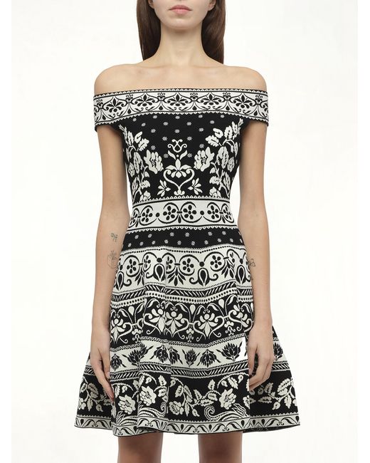 McQueen Black Floral Jacq Dress