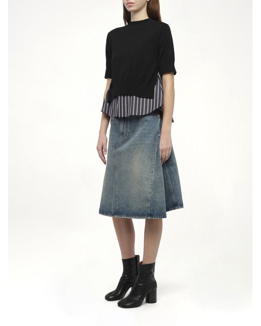 Sacai Black X Poplin X Knit Pullover, 100% Polyester