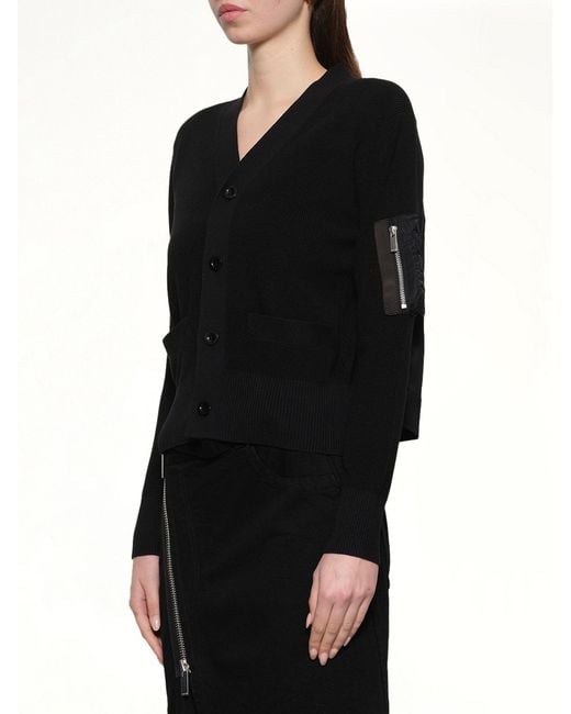 Sacai Black Nylon Twill X Cotton Knit Cardigan