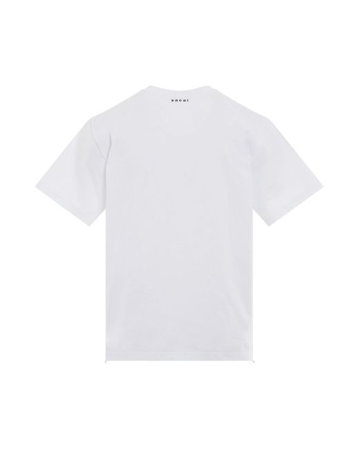 Sacai White Cotton Side Zip T-Shirt, Short Sleeves, , 100% Cotton for men