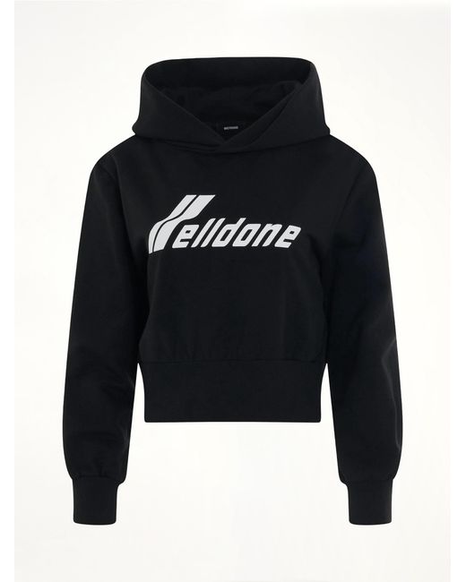 we11done Black Lettering Symbol Crop Hoodie for men