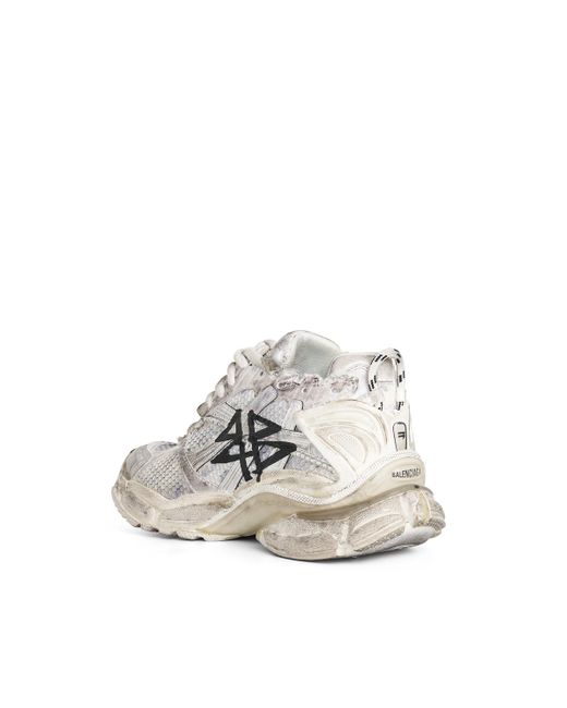 Balenciaga White Mesh Graffiti Runner Sneakers, /, 100% Polyester