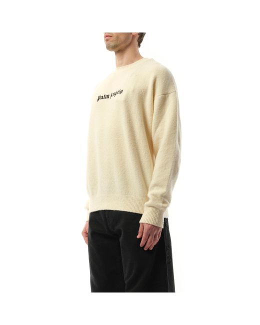 Palm Angels Natural 'Classic Logo Sweater, Long Sleeves, Off/, 100% Cotton, Size: Small for men