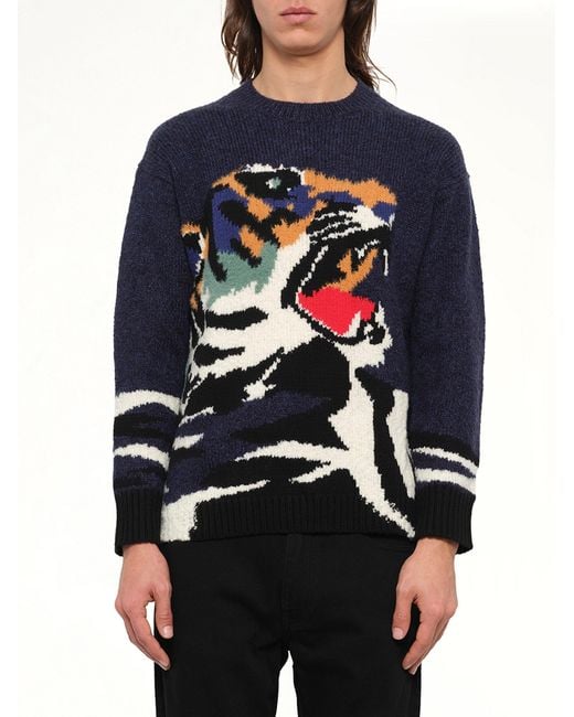 KENZO Blue Tiger Head Knit for men