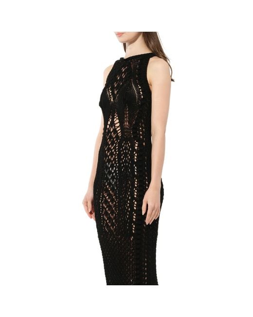 Balmain Black Long Crochet Knit Dress