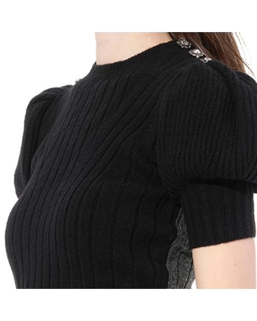 Alexander McQueen Black Ribbed Top With Jewel, Blk