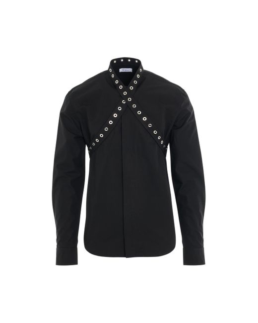 Off-White c/o Virgil Abloh Black Off- Eyelet Heavycot Collar Shirt, Long Sleeves, , 100% Cotton, Size: Medium for men