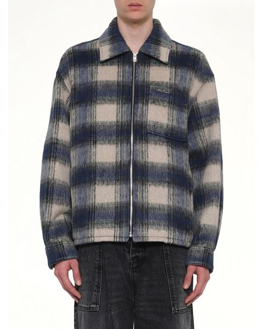 we11done Blue Fleece Lined Check Shirts for men