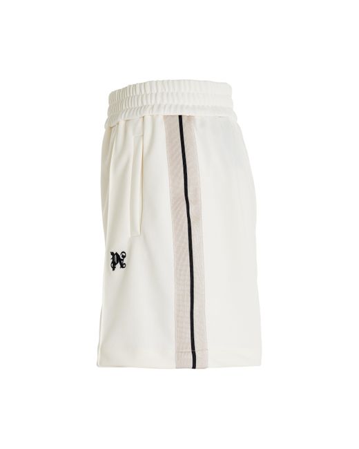 Palm Angels White Monogram Track Shorts, Off, 100% Polyester, Size: Medium for men