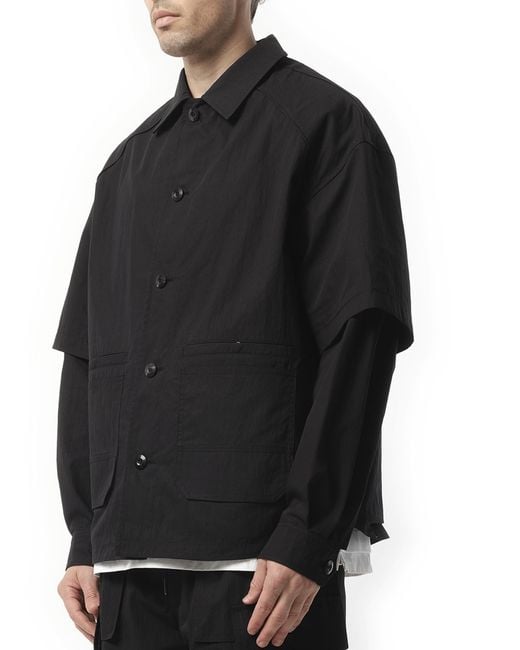 Juun.J Black Dual Sleeve Work Shirts, 100% Cotton for men