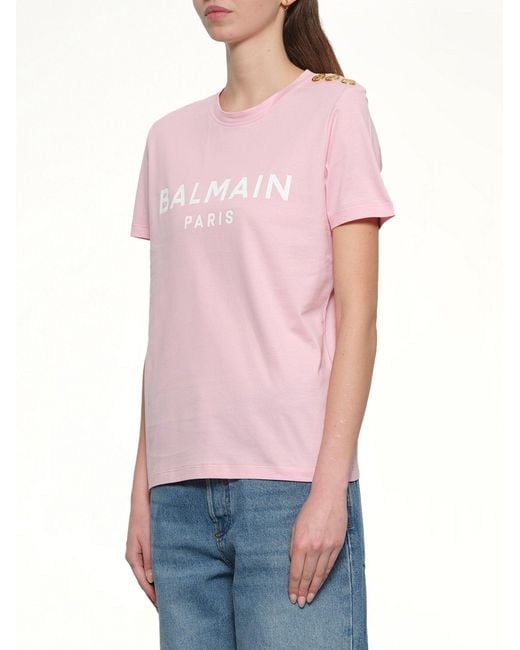 Balmain Pink 3 Btn Printed T-Shirt