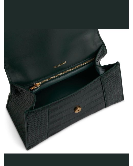 Balenciaga Black Hourglass Small Croco Embossed Bag, 100% Leather