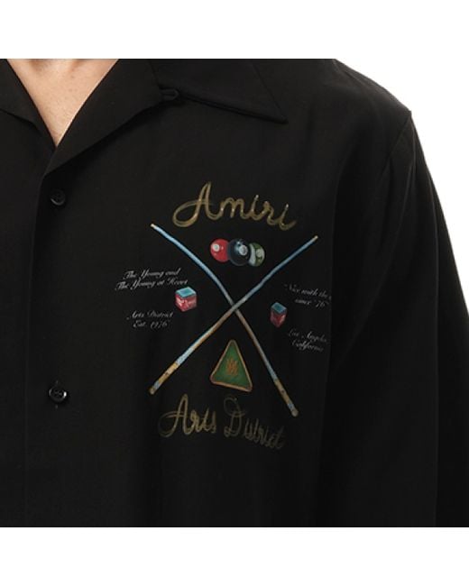 Amiri Black Pool Cue Bowling Shirt, Short Sleeves, 100% Viscose, Size: Large for men