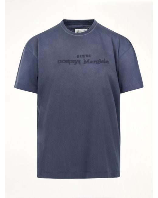 Maison Margiela Blue Cotton Jersey Logo T-Shirt