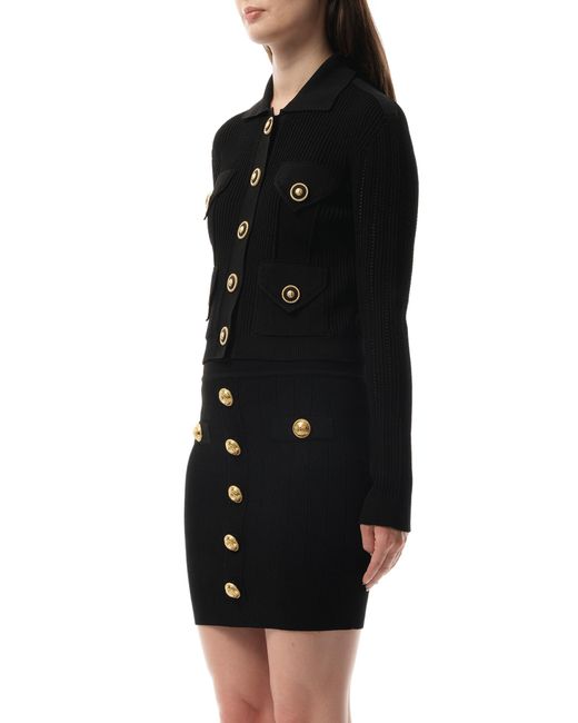 Balmain Black 4 Pockets Buttoned Ribbed Knit Cardigan, 100% Polyester