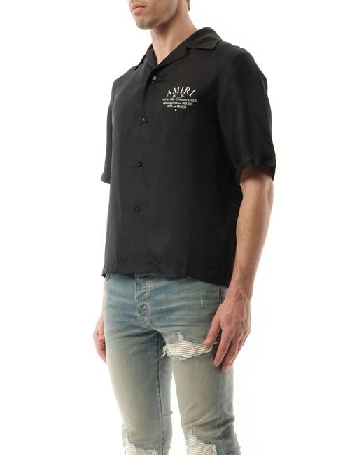 Amiri Black Arts District Bowling Shirt, Short Sleeves, 100% Silk, Size: Small for men