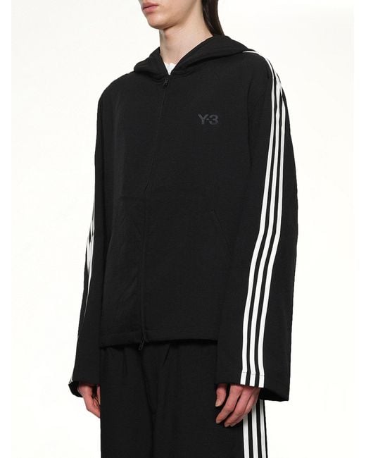 Y-3 Black Hooded Track Top 3-Stripes for men