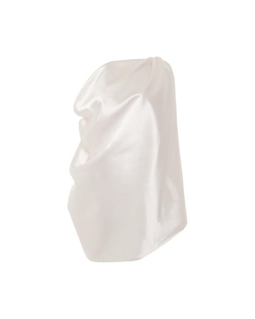 we11done White 'Cowl Drape Neckline Satin Long Cape Dress, , 100% Polyester, Size: Small