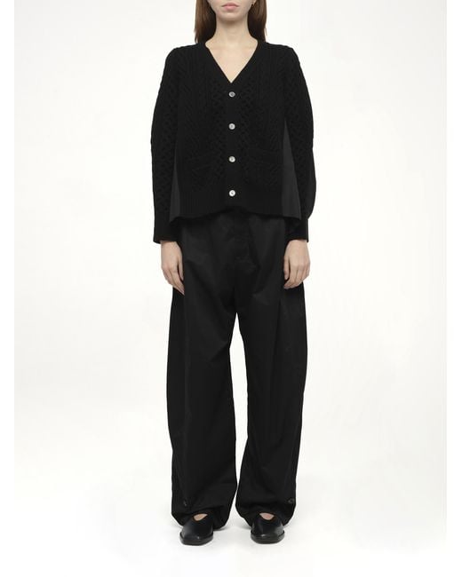 Sacai Black X Wool Knit X Cotton Poplin Cardigan, 100% Wool