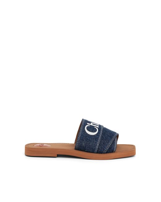 Chloé Blue Woody Flat Mule Denim Sandals, , 100% Cotton