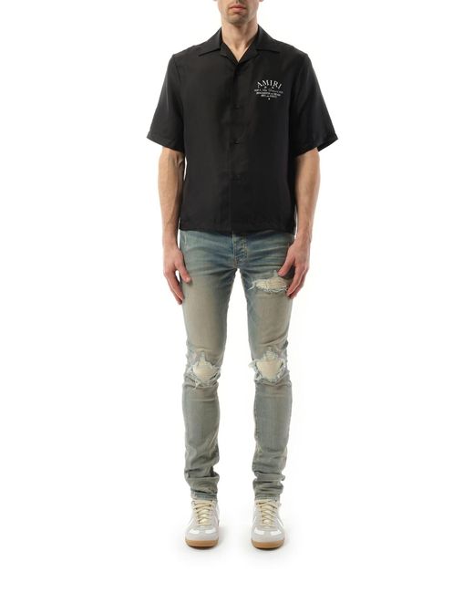Amiri Black Arts District Bowling Shirt, Short Sleeves, 100% Silk, Size: Small for men