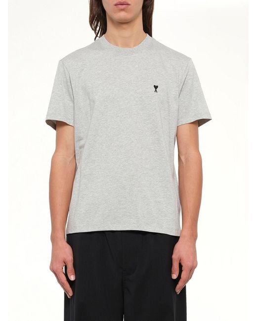 AMI Gray Contrasted Ami De Coeur T-Shirt for men