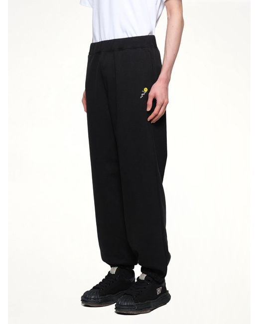 vowels Black Floral Embroidered Sweatpant for men