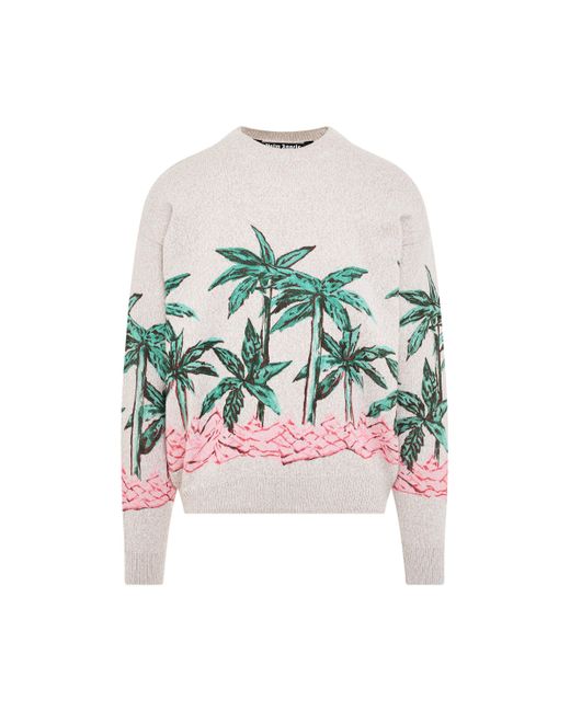 Palm Angels Multicolor 'Palms Row Printed Sweater, Long Sleeves, Butter/, 100% Cashmere, Size: Small for men