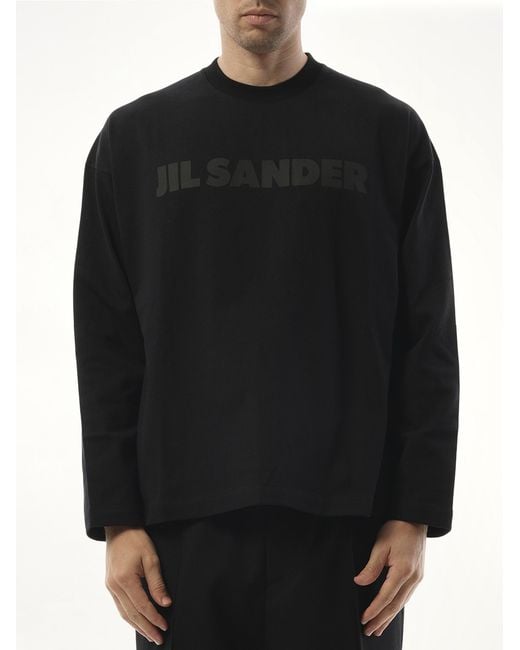 Jil Sander Black Tonal Logo Long Sleeve T-Shirt for men