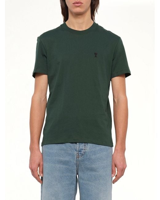 AMI Green Contrasted Ami De Coeur T-Shirt for men