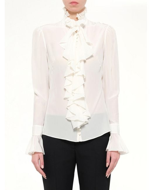 McQueen White Long Sleeve Ruffle Shirt