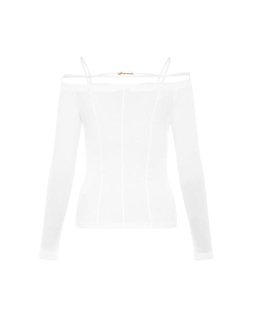 Jacquemus White Sierra Long Sleeve Lingerie Top, , 100% Cotton