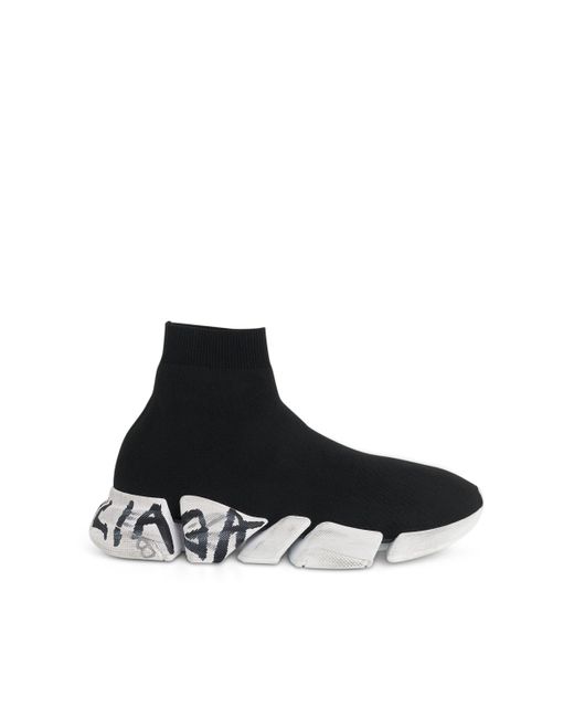 Balenciaga Black Speed 2.0 Recycled Graffiti Knit Sneakers, /, 100% Polyester for men