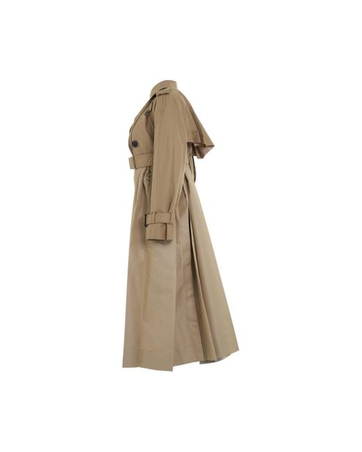 Sacai Natural Cotton Gabardine Pleated Coat, Long Sleeves, , 100% Cotton