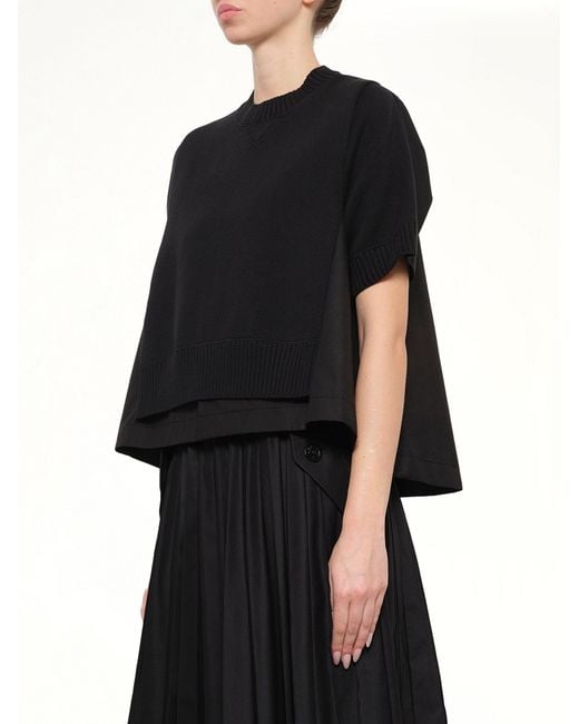Sacai Black Cotton Weather X Cashmere Knit Sweater