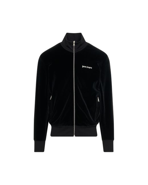 Palm Angels Black 'Logo Printed Velvet Track Jacket, Long Sleeves, , 100% Cotton, Size: Small for men