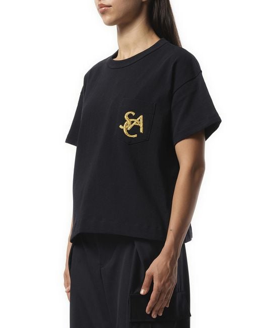 Sacai Emblem Cotton Jersey T-Shirt, 100% Cotton in Black | Lyst