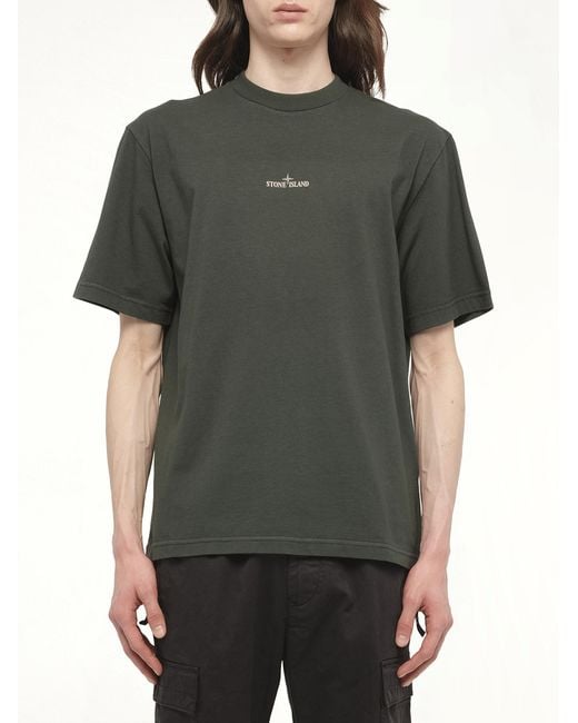 Stone Island Gray 210003 Industrial Print Short Sleeve T-Shirt, 100% Cotton, Size: Small for men