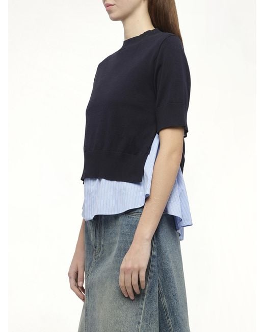 Sacai Blue X Poplin X Knit Pullover, 100% Polyester